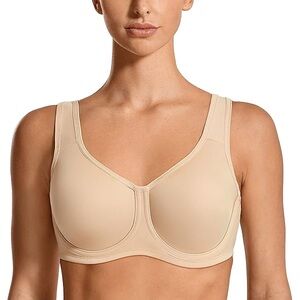 SYROKAN High Impact Sports Bra Beige Size 42DD Racerback Strap Underwired